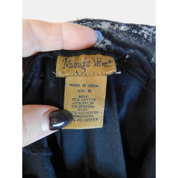 Midnight Velvet Black Button-Down Long Tunic Shirt With Lace Sleeves & Back Size - Picture 10 of 11